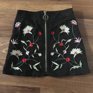 Zara Black Embroidered Floral Skirt